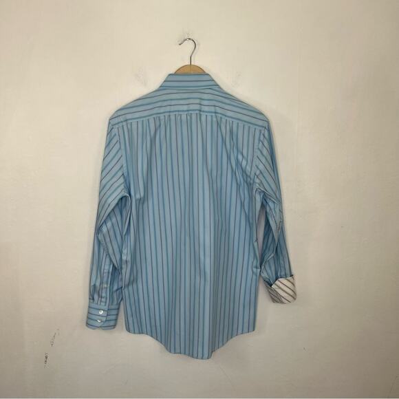 Ted Baker London Blue Striped Flip Cuff Dress Shirt Size 15.5 34/35 - Picture 2 of 13